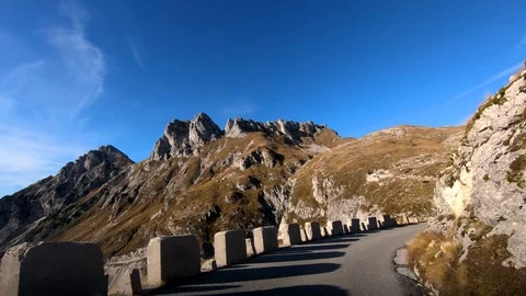 Inside car dashboard driving on mountain Mangart road Stock Footage 122211610