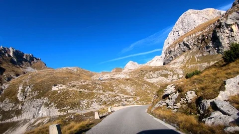 Inside car dashboard point of view driving on mountain road Video stock 122211666