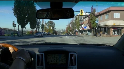 Inside car, driving down the street (variant 1) Video stock 74257333