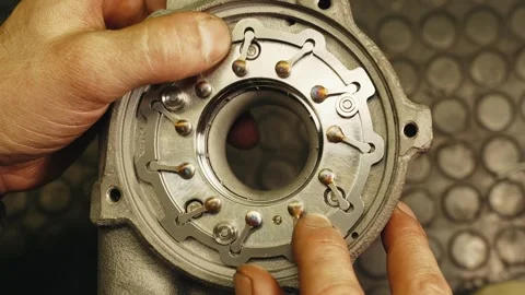 The inside of a car turbine, how it works, the moving parts of the turbine Stock Footage 284545477