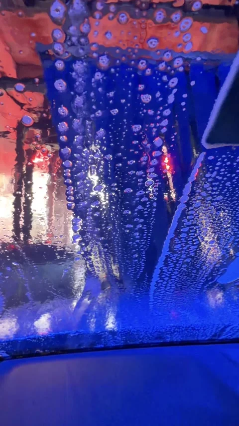 Inside Car Wash with Water Bubbles and Soap on Windshield 스톡 동영상 333805541
