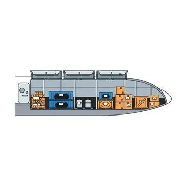 Inside cargo plane aircraft hold with boxes and shipping containers Stock Illustration