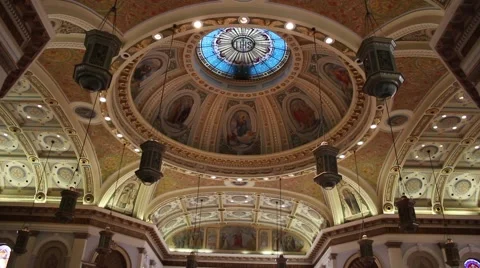Inside Cathedral Church Artistic Ceiling Stock Footage 40162859
