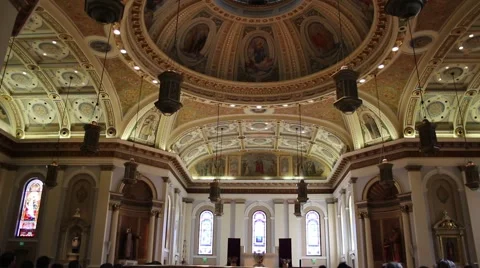Inside Cathedral Church Artistic Ceiling and Wall Stock Footage 40168795