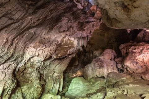 Inside the cave is a stalactite stalactite shape beautiful Stock Photos