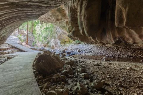 Inside the cave is a stalactite stalactite shape beautiful Stock Photos