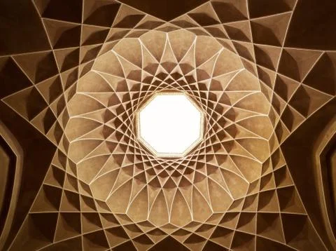 Inside the Ceiling Dome of Pavilion in Dowlat Abad Garden of Yazd Stock Photos