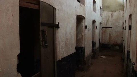 Inside a cell block on Devils Island Pena Stock Footage 76868623