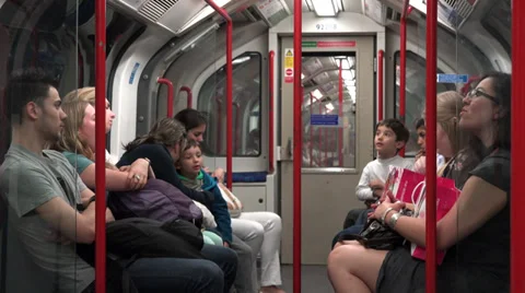 Inside a Central Line train car approaching station Stock Footage 39170023