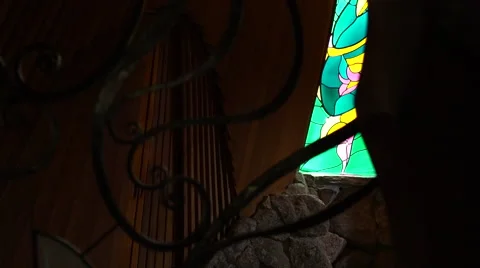 Inside chapel with stained-glass window Stock Footage 67903170