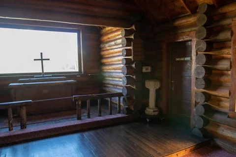 Inside the Chapel of the Transfiguration Episcopal in Jackson Hole Wyoming in Stock Photos