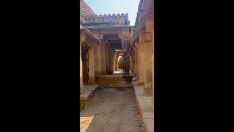 Inside the chhatri cenotaphs at Bada Bagh in Jaisalmer, India Stock Footage 293305455