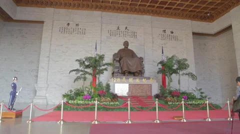 Inside Chiang Kai Shek Memorial hall  dolly shot main statue Stock Footage 43219459