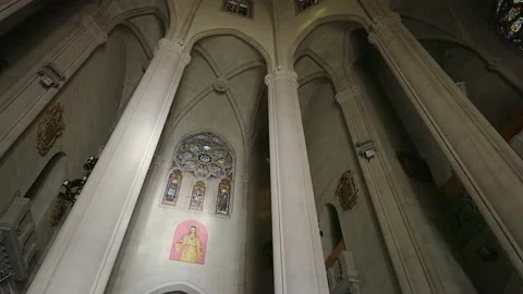 Inside the Church of the Sacred Heart on Mount Tibidabo Stock Footage 234875581