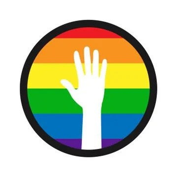 Inside the circle, a raised hand with the palm spread out against the backgro Stock Illustration
