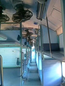 Inside classical Indian passenger train Stock-Fotos