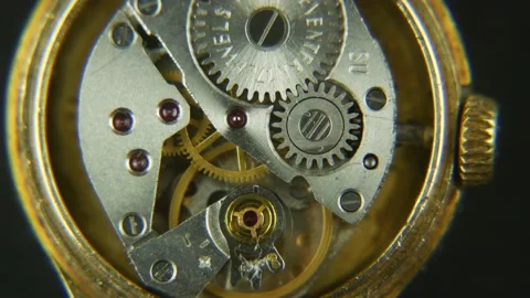 Inside of clockwork, close up old clock mechanism Video stock 198487937