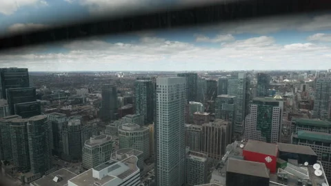 Inside CN Tower elevator, view of downtown Toronto Stock Footage 192036871