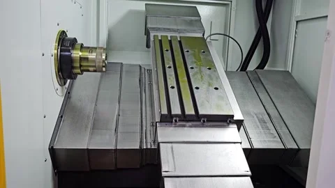 Inside of CNC Horizontal Machining Center with Spindle and Slide Way Mechanism Stock Footage 337532918
