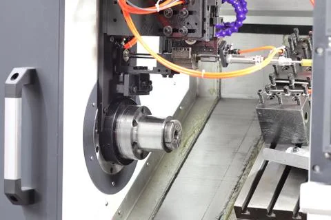 Inside CNC lathe machine Stock Photos