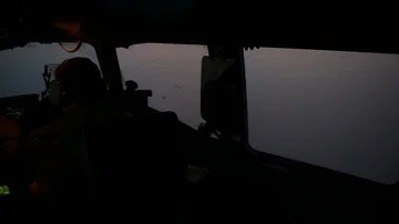 Inside cockpit of C-17 Globemaster in flight at night Stock Footage 85509430