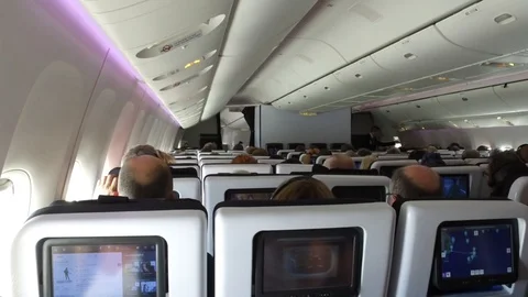 Inside A Commercial Airliner In Flight Stock Footage