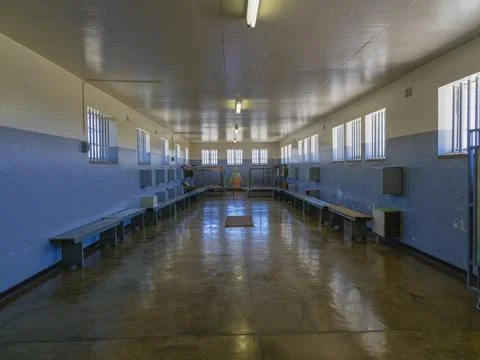 Inside a  communal prison cell on Robben Island Stock-Fotos