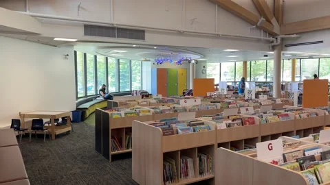 Inside a community public library Stock Footage 197576859