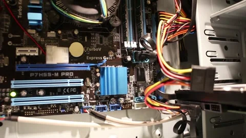 Inside The Computer and many components Stock Footage 242387981