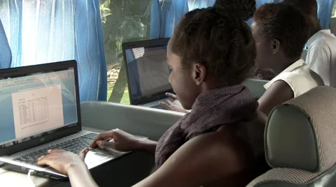 Inside a computer classroom in africa Stock Footage