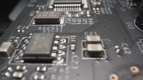 Inside of a computer macro close up on silicon chips Stock Footage 125569951