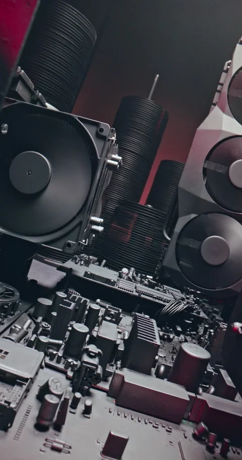 Inside a computer server room. Digital components look like city. Stock Footage 346638101