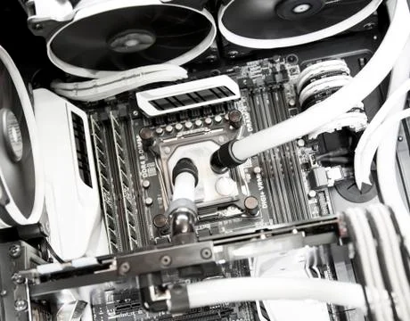 Inside computer water cooling background Stock Photos