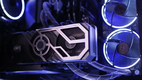 Inside the computer, the work of the video card and processor, mining Stock Footage 206772851