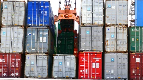 Inside container stack yard 4k intro video for business Stock Footage 90260010