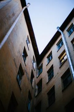 Inside corner of the house. Courtyard. Well. Stock Photos