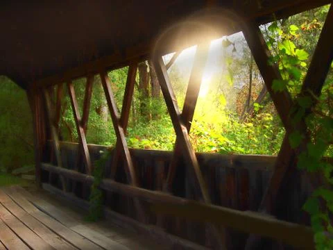 Inside a covered bridge Stock Photos