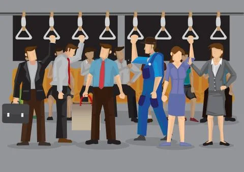 Inside a Crowded Metro During Peak Hours Cartoon Vector Illustration Stock Illustration