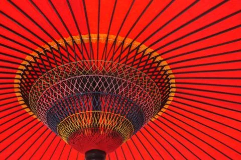 Inside detail of Japanese large red parasol Stock Photos
