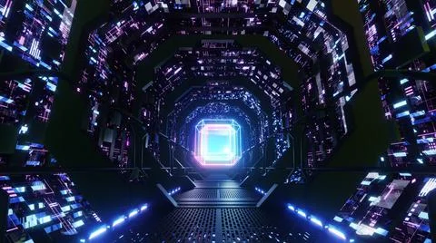 Inside Digital Wiring Network Tunnel Sci-fi Stock Illustration
