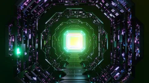 Inside Digital Wiring Network Tunnel Sci-fi Stock Illustration