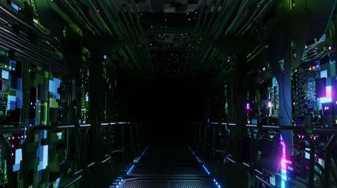 Inside Digital Wiring Network Tunnel Sci-fi Stock Illustration