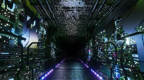 Inside Digital Wiring Network Tunnel Sci-fi Ilustración de archivo