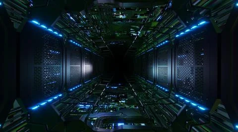 Inside Digital Wiring Network Tunnel Sci-fi Stock Photos