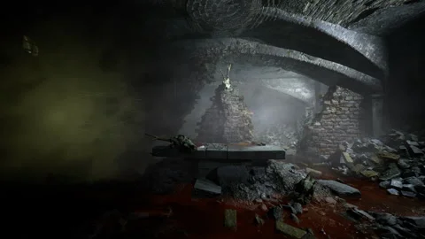 Inside a dimly lit cellar, ancient stone walls stand weathered by time Stock Footage 330171995