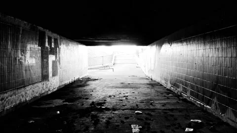 Inside a dirty underpass covered with graffiti Video stock 171800471