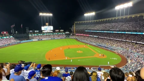 Inside Dodger baseball stadium Los Angeles California Home crowd fans Stock Footage 205362204