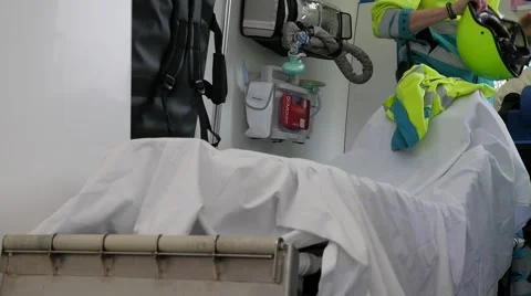 Inside a Dutch Ambulance during an enacted emergency Stock Footage 61400126