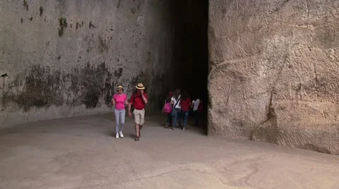 Inside the Ear of Dionysus, Orecchio di Dionisio, Siracusa, Sicily, Italy Stock Footage 32596689