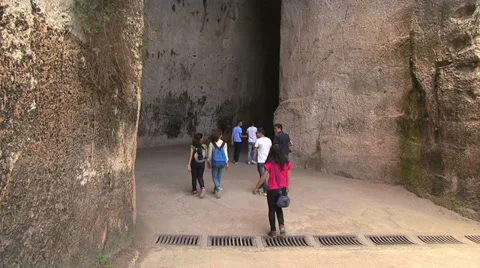 Inside the Ear of Dionysus, Orecchio di Dionisio, Siracusa, Sicily, Italy Stock Footage 32596694